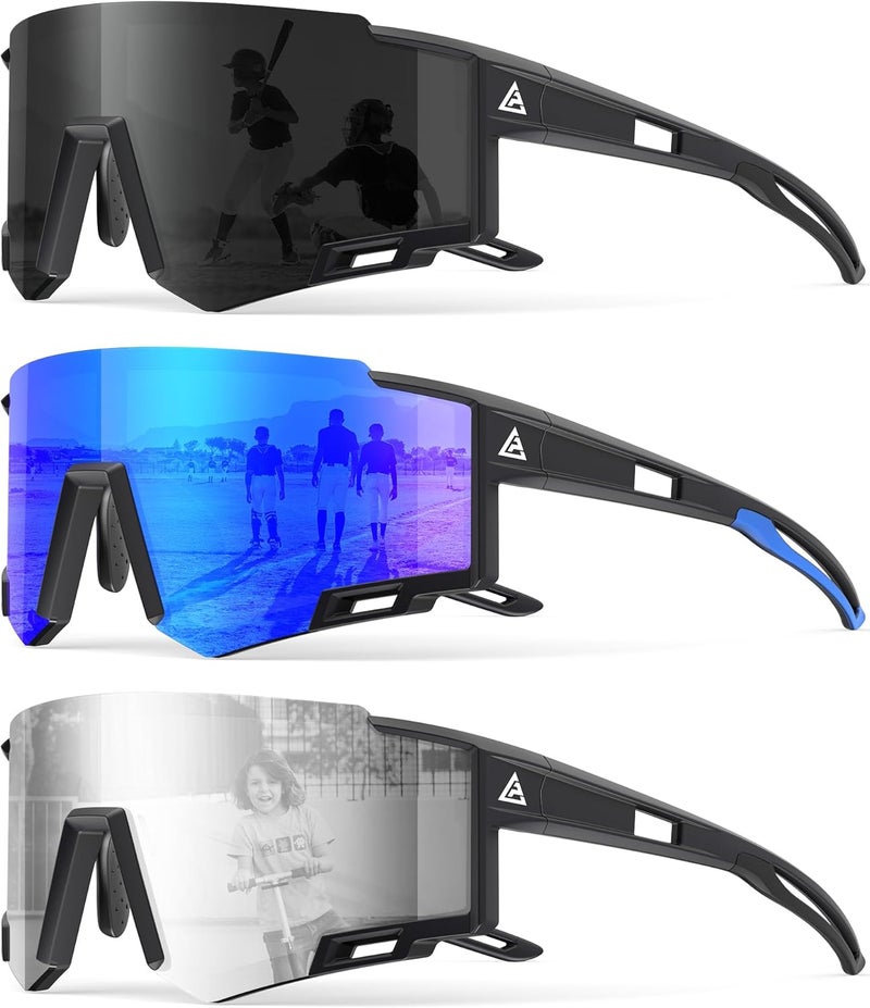 CIFOYA Kids Sunglasses Youth Baseball Sunglasses for Boys Girls Age 6-14 Sports UV400 Protection SunGlasses 3 Pack - Image 1